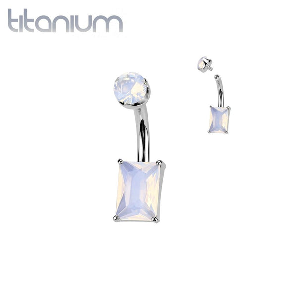 Implant Grade Titanium Rose Quartz Stone Rectangle Internally Threaded Belly Ring - Pierced Universe