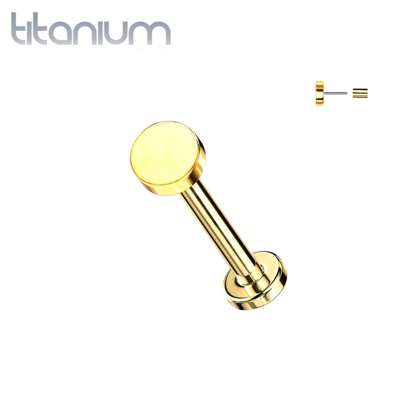 Implant Grade Titanium Gold PVD Circle Disc Push In Threadless Labret With Flat Back - Pierced Universe