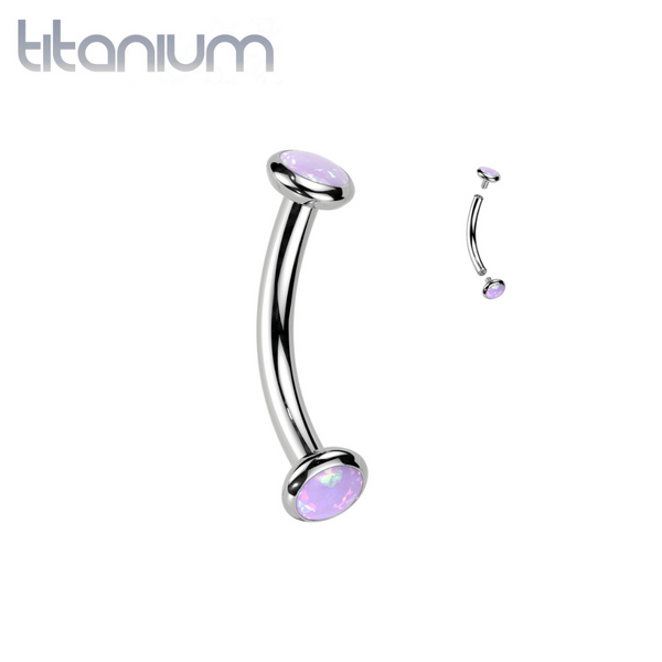 Implant Grade Titanium Purple Opal Bezel Internally Threaded Curved Barbell