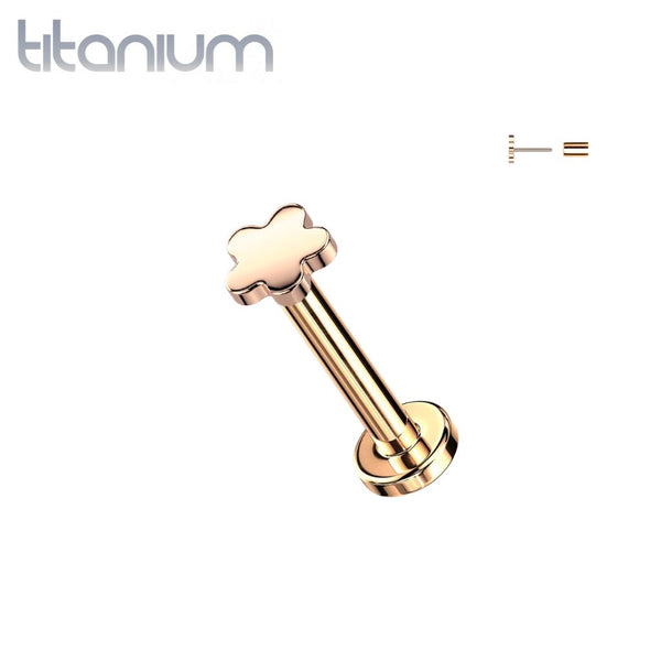 Implant Grade Titanium Rose Gold PVD Flower Push In Threadless Labret With Flat Back