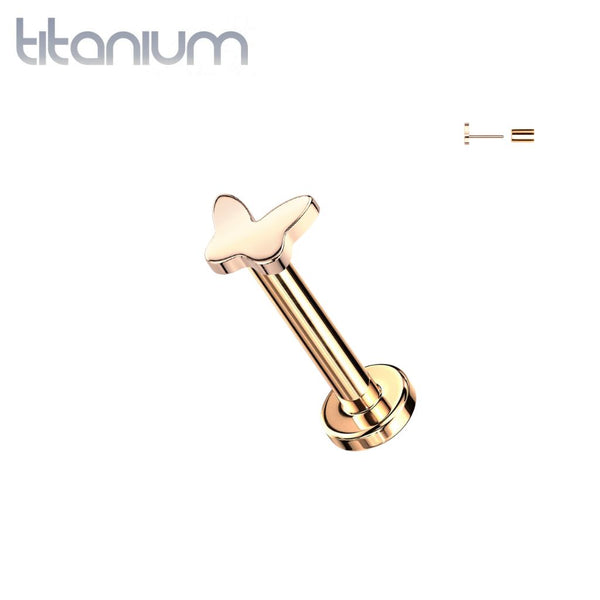 Implant Grade Titanium Rose Gold PVD Butterfly Push In Threadless Labret With Flat Back