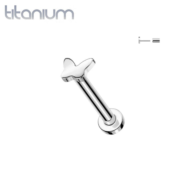 Implant Grade Titanium Butterfly Push In Threadless Labret With Flat Back