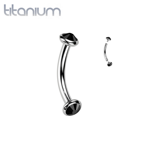 Implant Grade Titanium Black CZ Bezel Internally Threaded Curved Barbell