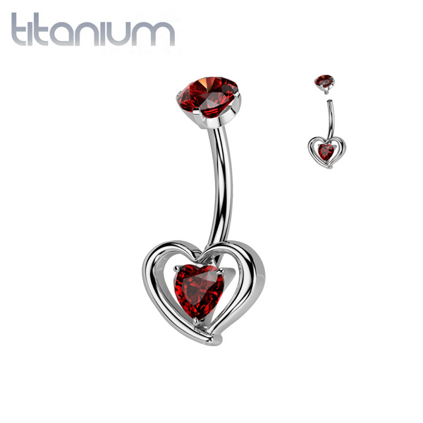 Implant Grade Titanium Red CZ Heart Shaped Belly Ring