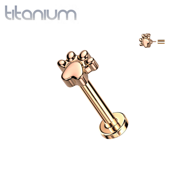 Implant Grade Titanium Rose Gold PVD Paw Print Push In Threadless Labret With Flat Back - Pierced Universe