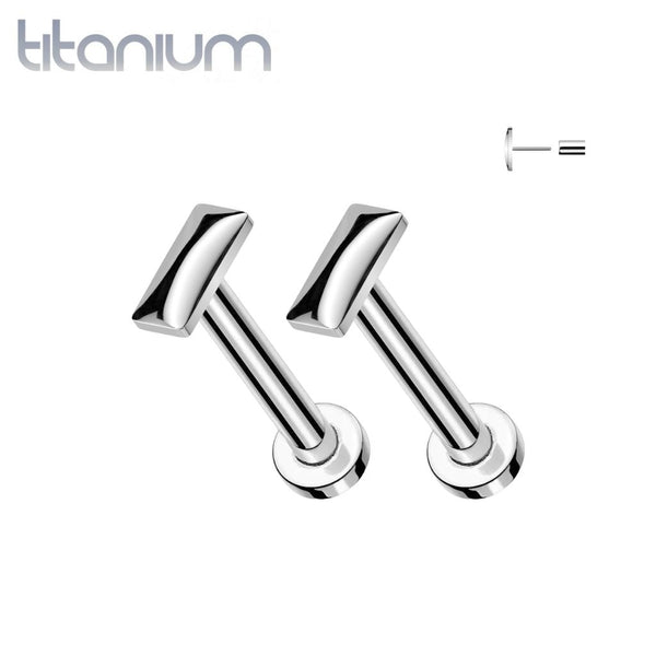 Pair of Implant Grade Titanium Minimal Rectangle Push In Threadless Earrings With Flat Back - Pierced Universe