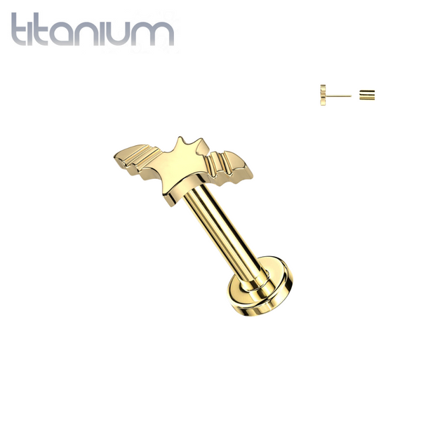 Implant Grade Titanium Gold PVD Winged Flying Bat Push In Threadless Labret With Flat Back - Pierced Universe