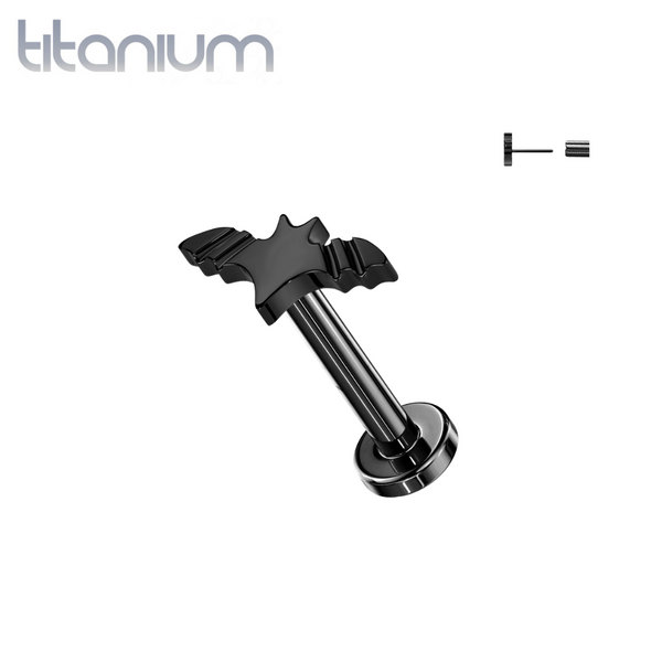 Implant Grade Titanium Black PVD Winged Flying Bat Push In Threadless Labret With Flat Back - Pierced Universe