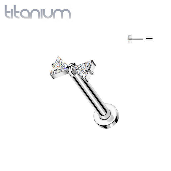 Implant Grade Titanium White CZ Bow Push In Threadless Labret With Flat Back - Pierced Universe