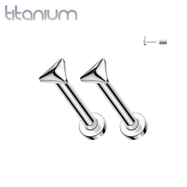 Pair of Implant Grade Titanium Minimal Triangle Threadless Star Earring Studs with Flat Back - Pierced Universe