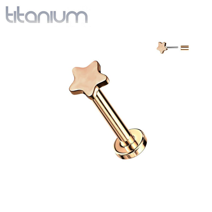 Implant Grade Titanium Threadless Push In Tragus/Cartilage Rose Gold PVD Star Stud With Flat Back - Pierced Universe
