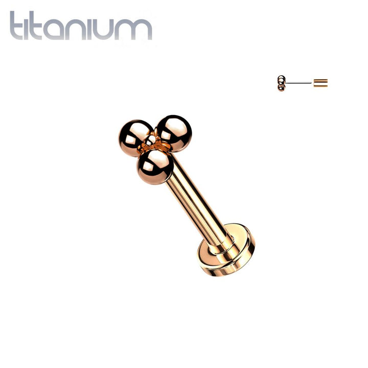 Implant Grade Titanium Threadless Push In Tragus/Cartilage Rose Gold PVD Trillium Stud With Flat Back - Pierced Universe
