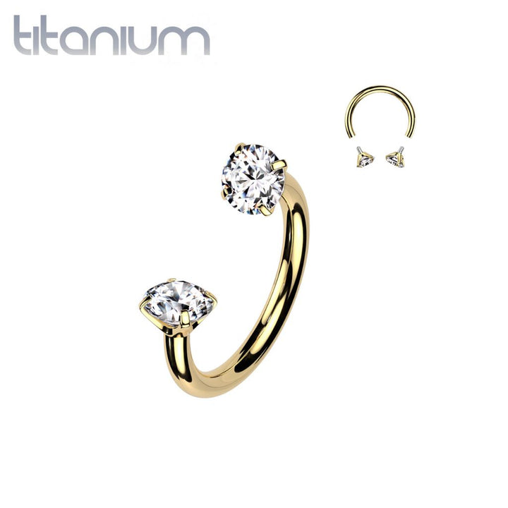 Implant Grade Titanium Gold PVD White CZ Internally Threaded Horseshoe Barbell - Pierced Universe