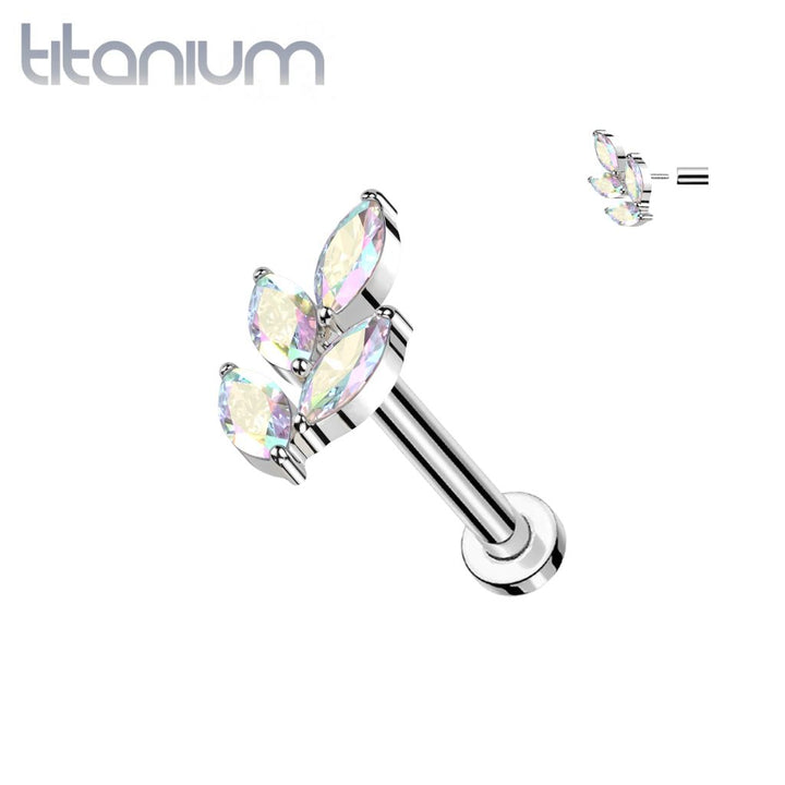 Implant Grade Titanium Large AB CZ Marquise Leaf Threadless Push In Labret - Pierced Universe