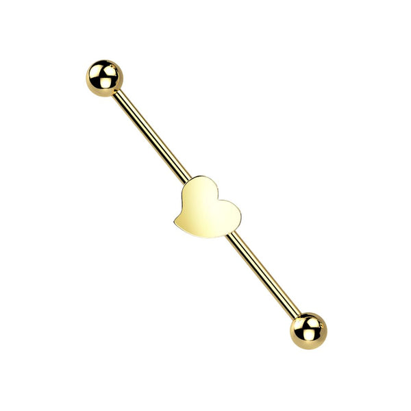 316L Surgical Steel Gold PVD Flat Fixed Heart Shape Industrial Barbell - Pierced Universe