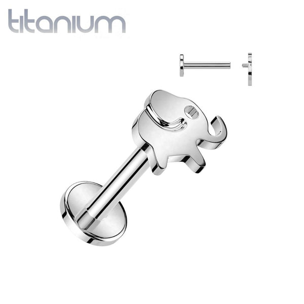 Implant Grade Titanium Internally Threaded Elephant Flat Back Labret - Pierced Universe