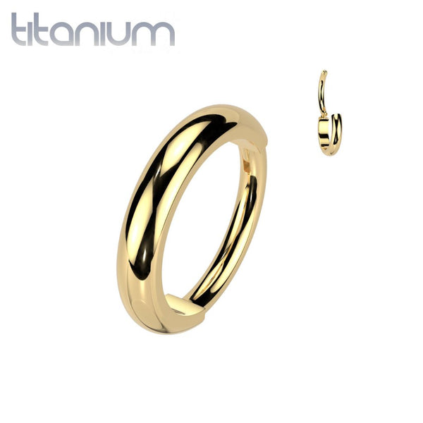 Implant Grade Titanium Gold PVD Thick 20ga Nose Hoop Hinged Clicker Ring - Pierced Universe