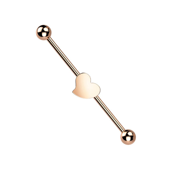 316L Surgical Steel Rose Gold PVD Flat Fixed Heart Shape Industrial Barbell - Pierced Universe