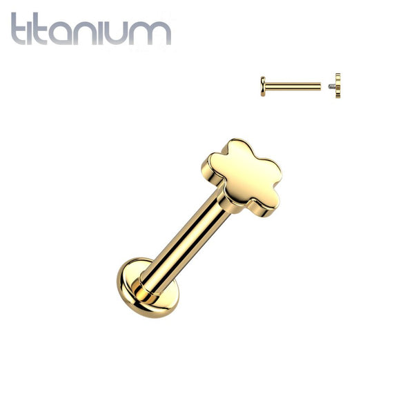 Implant Grade Titanium Gold PVD Minimal Flower Internally Threaded Flat Back Labret