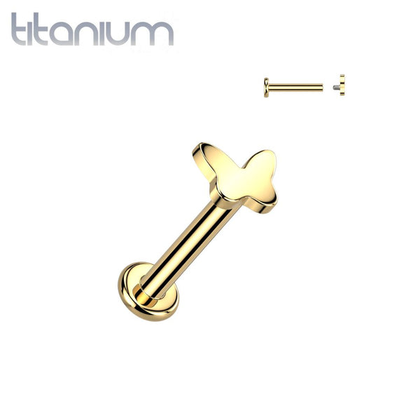 Implant Grade Titanium Gold PVD Dainty Minimal Butterfly Internally Threaded Flat Back Labret