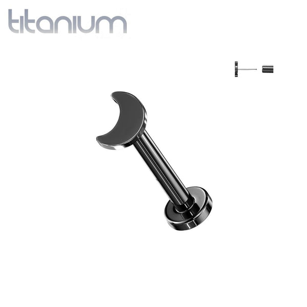 Implant Grade Titanium Threadless Push In Tragus/Cartilage Black PVD Crescent Moon Stud With Flat Back - Pierced Universe