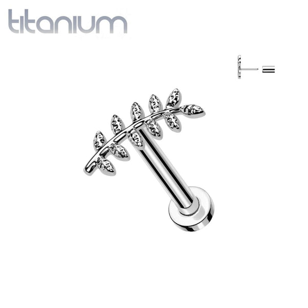 Implant Grade Titanium Curved Textured Leaf Push In Threadless Labret With Flat Back - Pierced Universe