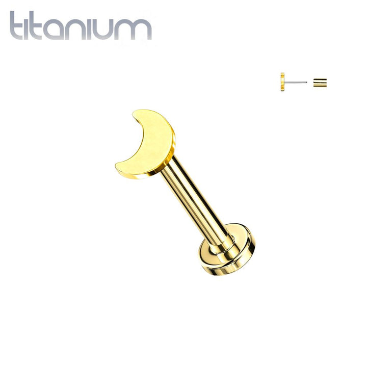 Implant Grade Titanium Threadless Push In Tragus/Cartilage Gold PVD Crescent Moon Stud With Flat Back - Pierced Universe