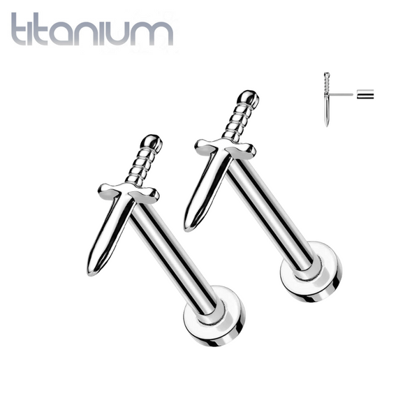 Pair of Implant Grade Titanium Dagger Threadless Push In Earrings With Flat Back - Pierced Universe