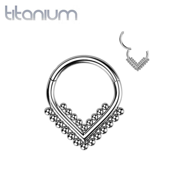 Implant Grade Titanium Beaded Tribal V Shaped Hinged Clicker Hoop - Pierced Universe