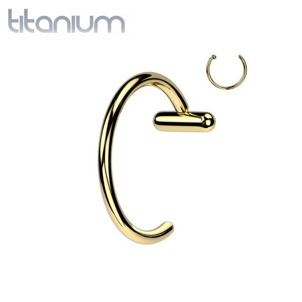 Implant Grade Titanium Gold PVD Nose Hoop Ring With Bar Stopper - Pierced Universe