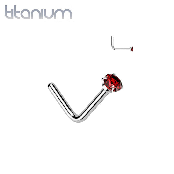 Implant Grade Titanium Red CZ L Shape Nose Stud - Pierced Universe
