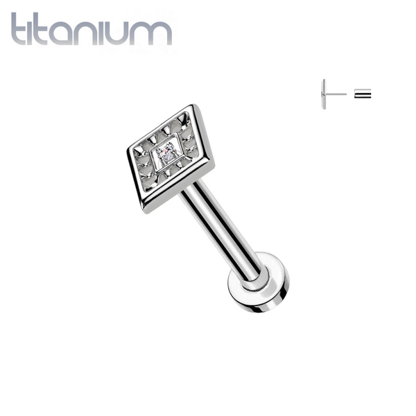 Implant Grade Titanium White CZ Evil Eye Diamond Shaped Threadless Labret With Flat Back - Pierced Universe