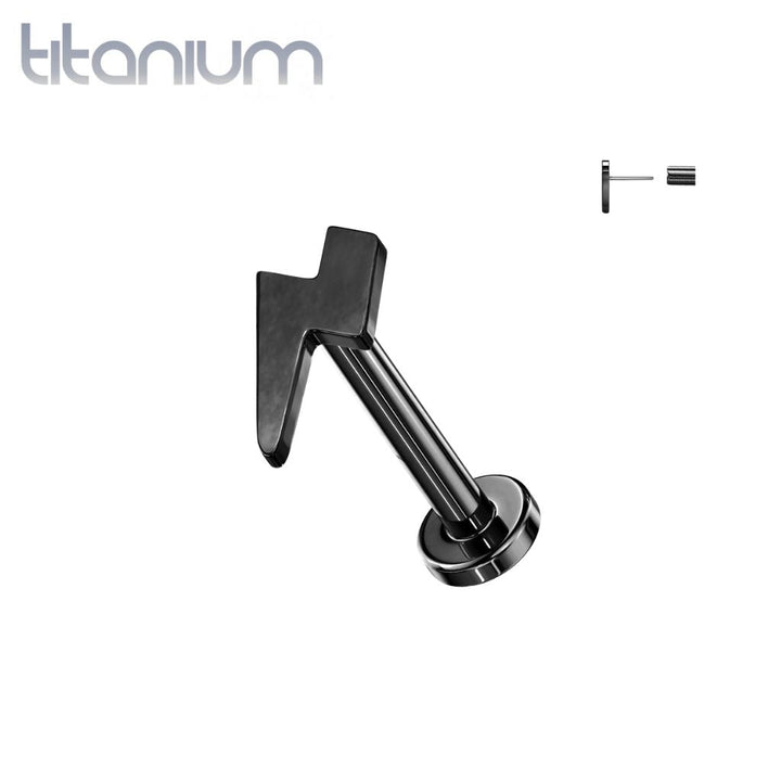 Implant Grade Titanium Threadless Push In Tragus/Cartilage Black PVD Lightning Bolt Stud With Flat Back - Pierced Universe