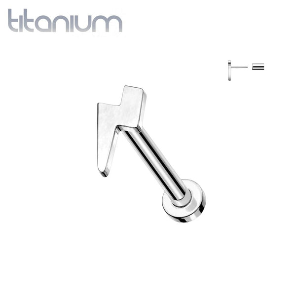 Implant Grade Titanium Threadless Push In Tragus/Cartilage Lightning Bolt Stud With Flat Back - Pierced Universe