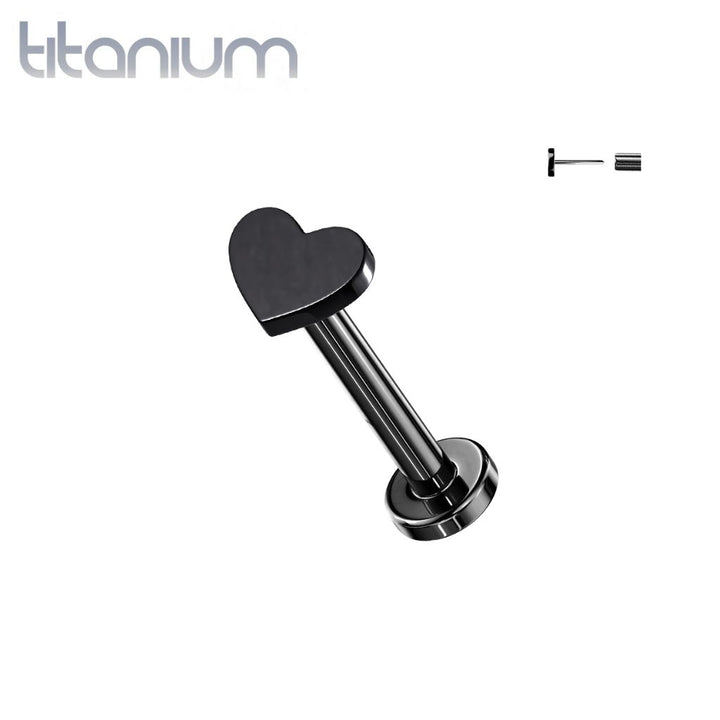 Implant Grade Titanium Threadless Push In Tragus/Cartilage Black PVD Heart Stud With Flat Back - Pierced Universe