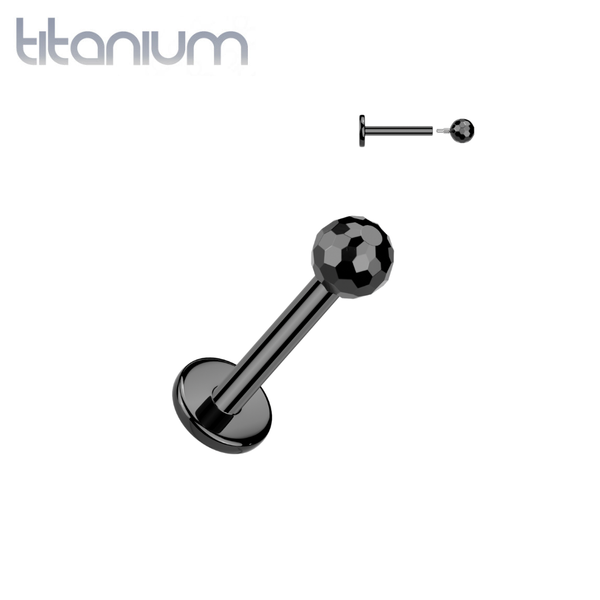 Implant Grade Titanium Black PVD Faceted Glitter Ball Internally Threaded Flat Back Labret - Pierced Universe