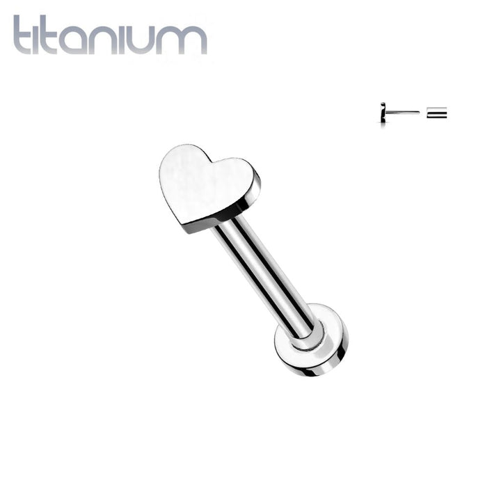 Implant Grade Titanium Threadless Push In Tragus/Cartilage Heart Stud With Flat Back - Pierced Universe