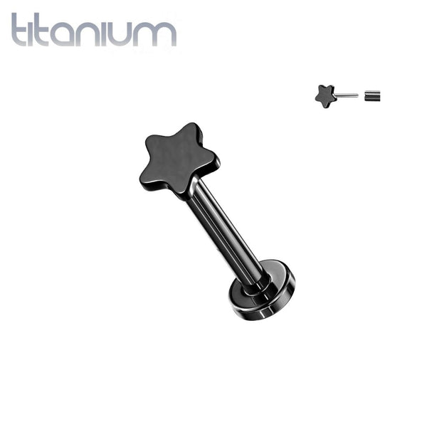 Implant Grade Titanium Threadless Push In Tragus/Cartilage Black PVD Star Stud With Flat Back - Pierced Universe