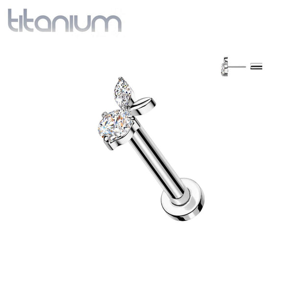 Implant Grade Titanium White CZ Apple Threadless Labret With Flat Back - Pierced Universe