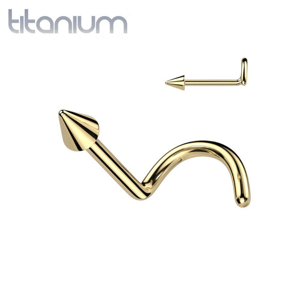 Implant Grade Titanium Gold PVD Small Spike Corkscrew Nose Stud - Pierced Universe