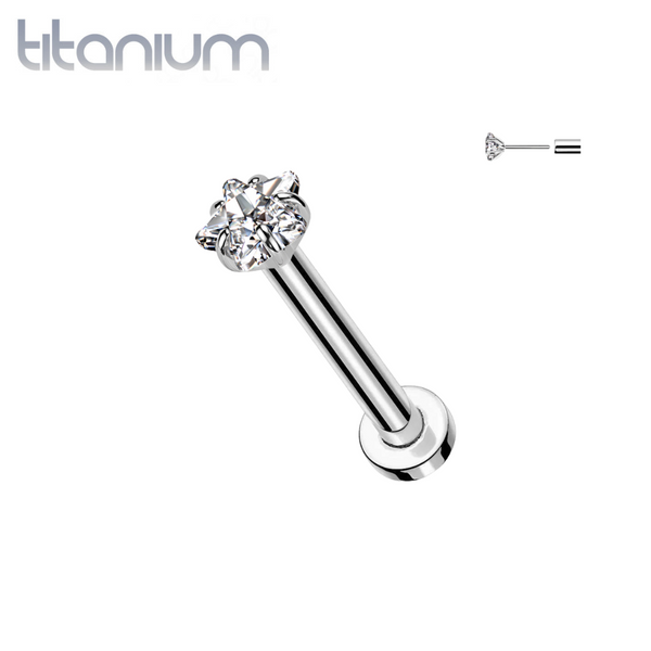 Implant Grade Titanium Threadless Push In White CZ Star Nose Ring With Flat Back - Pierced Universe