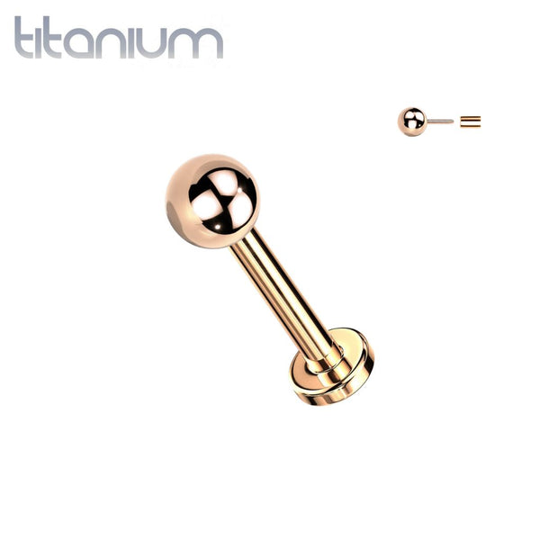 Implant Grade Titanium Rose Gold PVD Threadless Push In Ball Top Labret With Flat Back - Pierced Universe