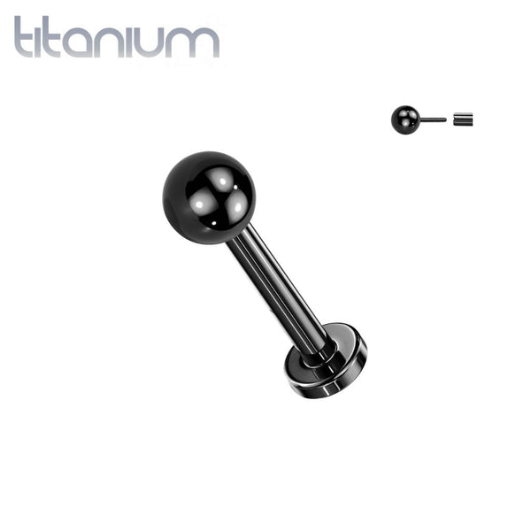 Implant Grade Titanium Black PVD Threadless Push In Ball Top Labret With Flat Back - Pierced Universe