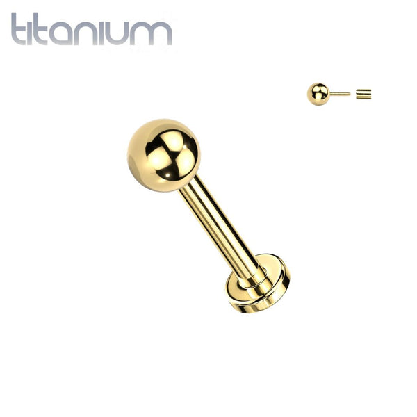 Implant Grade Titanium Gold PVD Threadless Push In Ball Top Labret With Flat Back - Pierced Universe