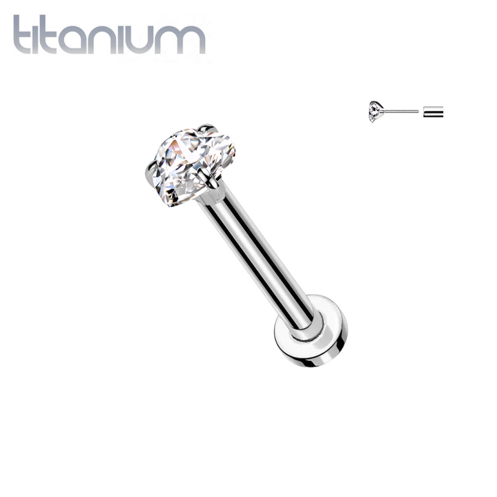 Implant Grade Titanium Threadless Push In White CZ Heart Nose Ring With Flat Back - Pierced Universe