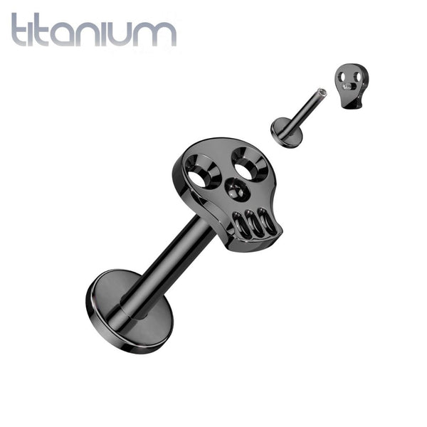 Implant Grade Titanium Black PVD Skull Internally Threaded Flat Back Labret