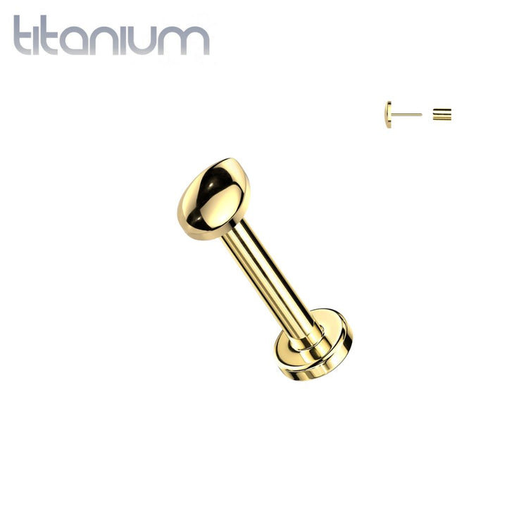 Implant Grade Titanium Gold PVD Minimal Teardrop Push In Threadless Labret With Flat Back - Pierced Universe