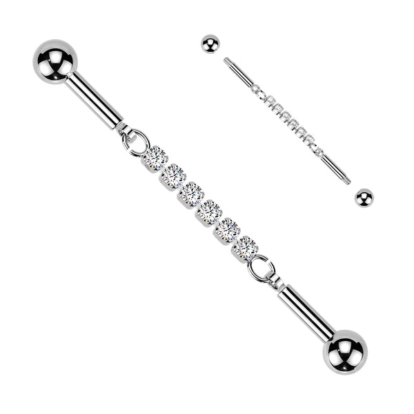 316L Surgical Steel White CZ Chain Flexible Industrial Barbell - Pierced Universe