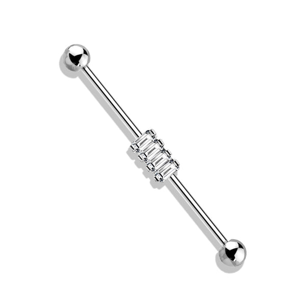 316L Surgical Steel Baguette Gem Cluster Industrial Barbell - Pierced Universe