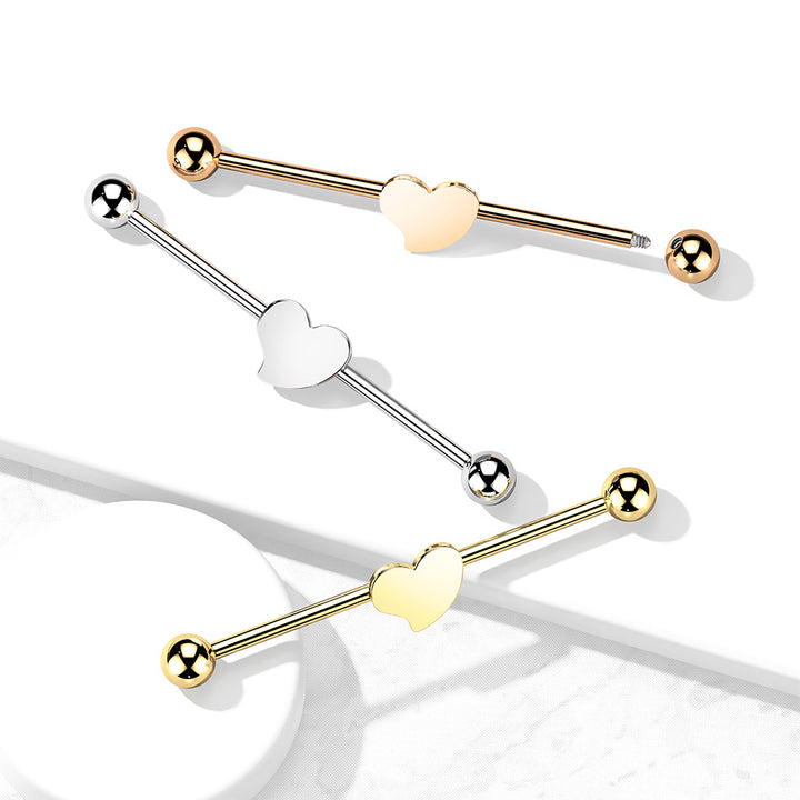 316L Surgical Steel Rose Gold PVD Flat Fixed Heart Shape Industrial Barbell - Pierced Universe